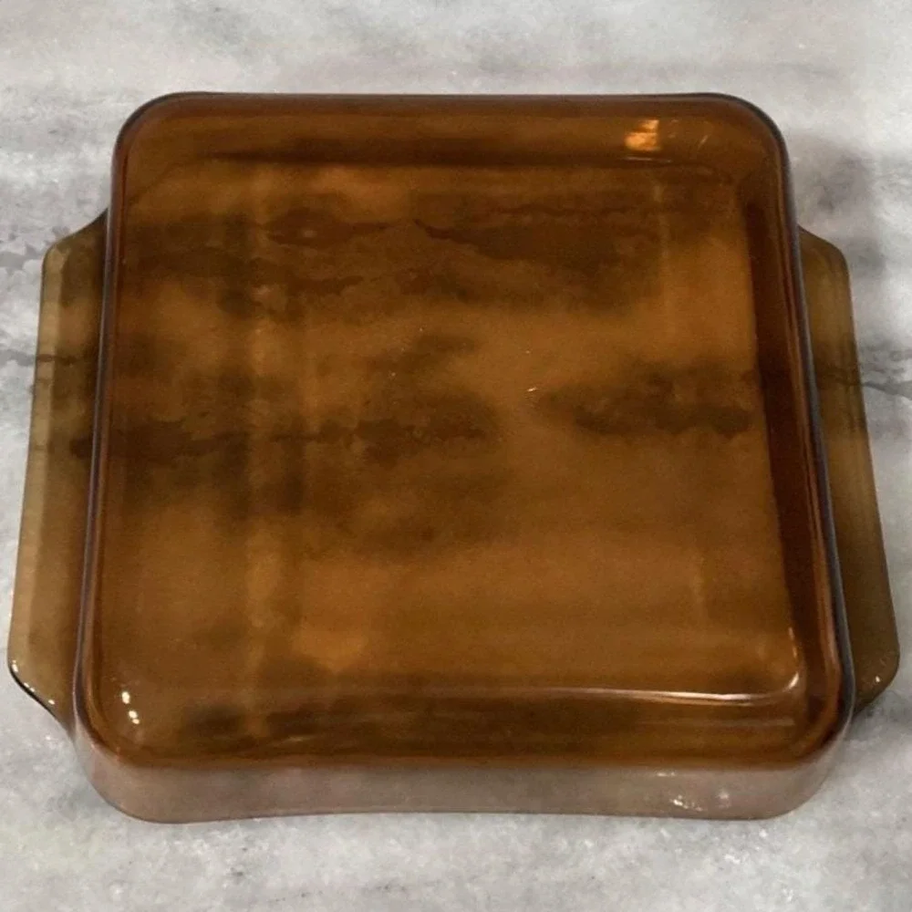Anchor Hocking Fire-King Square Amber Baking Dish #435, Vintage Brown Bakeware‎